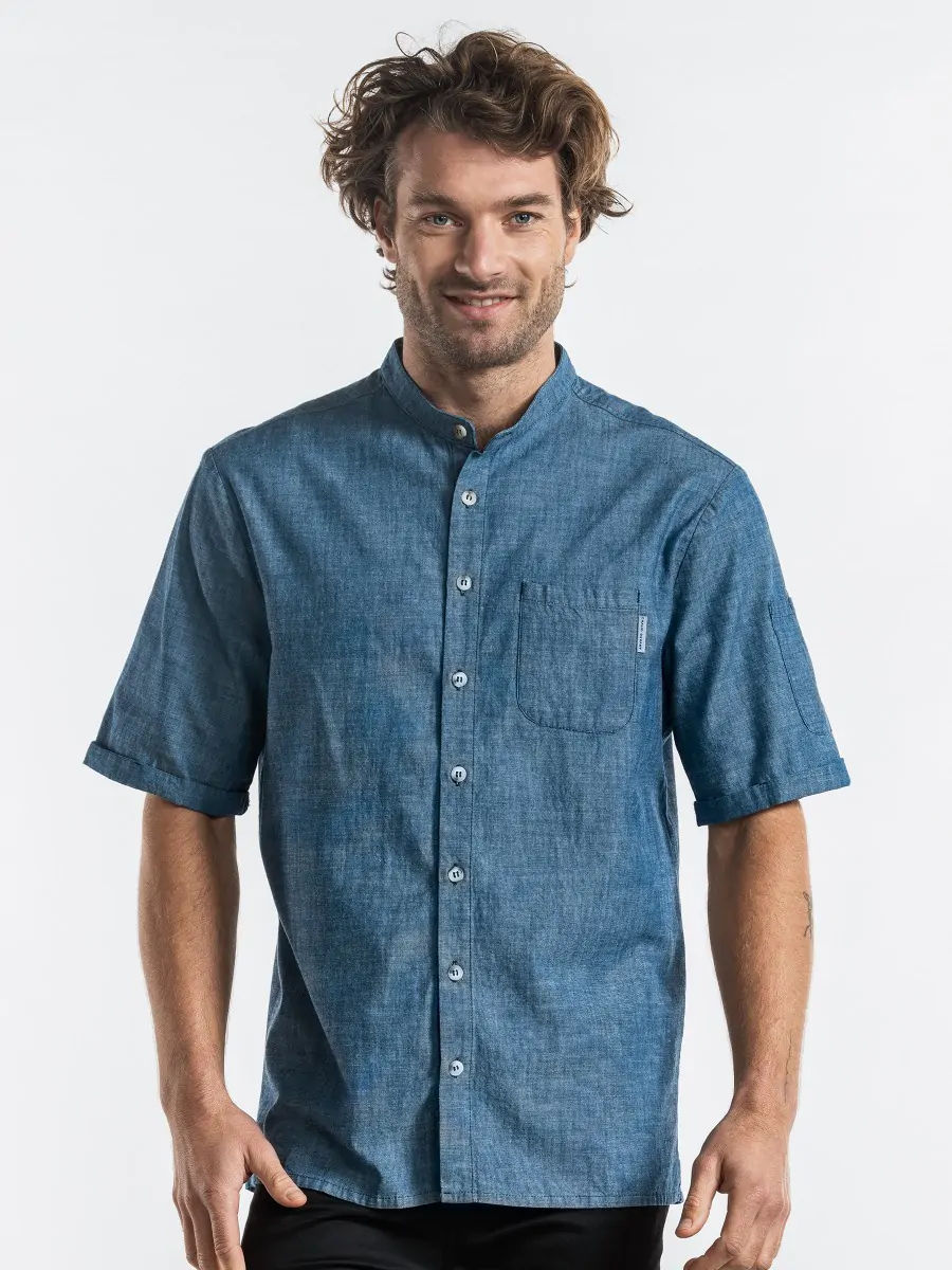 Short Sleeve Button Down Shirt Jacket Chef Jacket Verano Blue