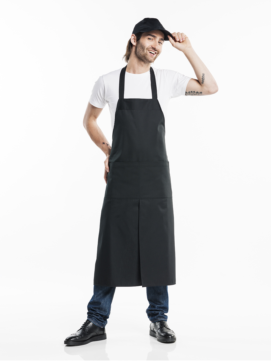 Bib Apron 4-Pockets Black W75 - L100