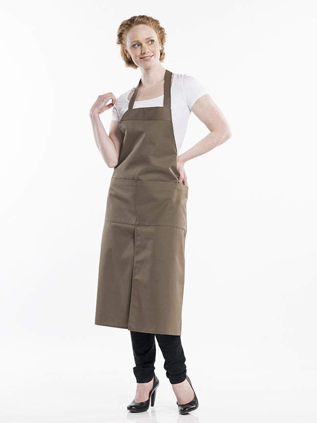Bib Apron 4-Pockets Taupe W75 - L100