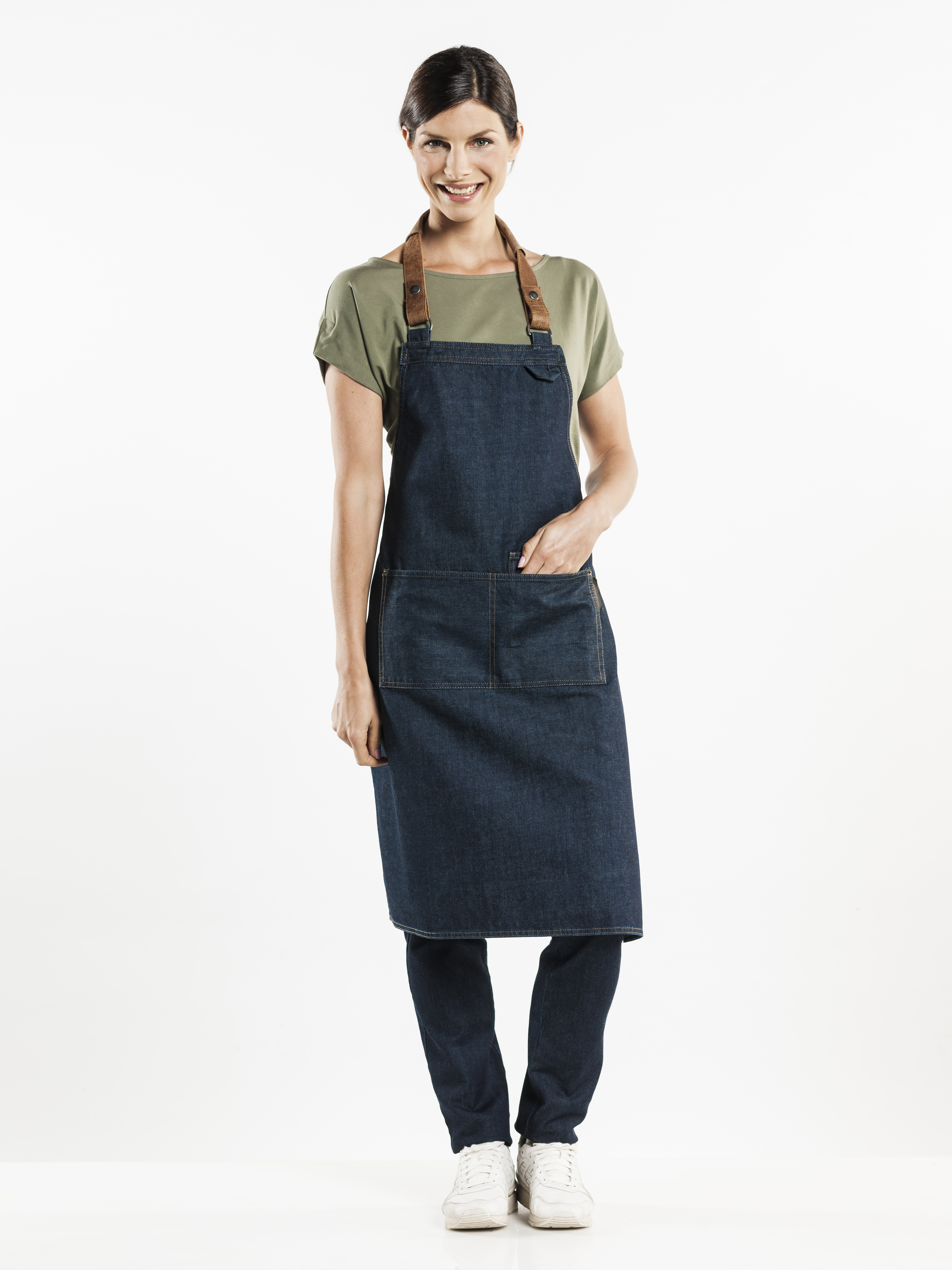 Bib Apron Forene Blue Denim W70-L90
