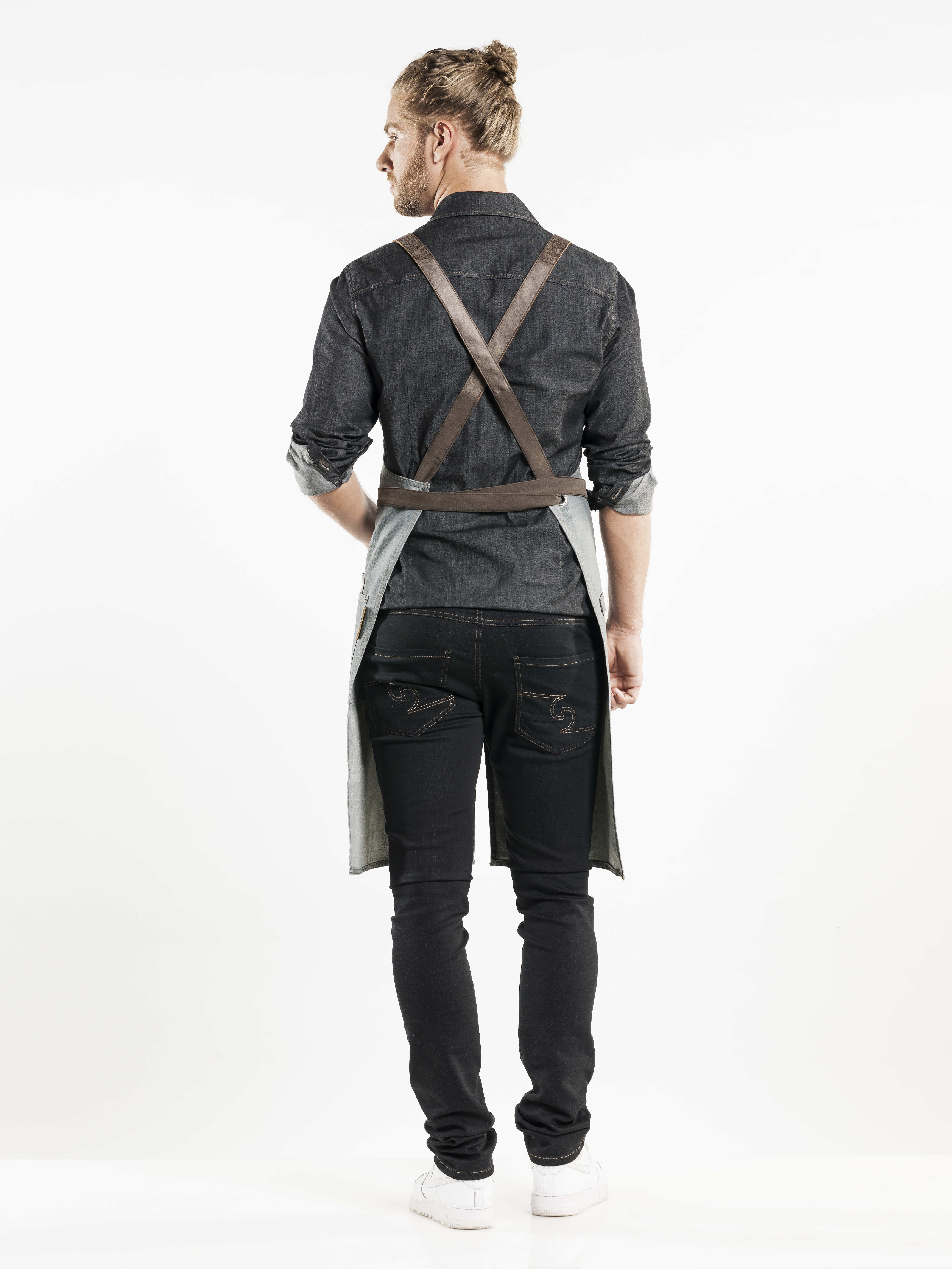Bib Apron Forene Cross Grey Denim W75-L90
