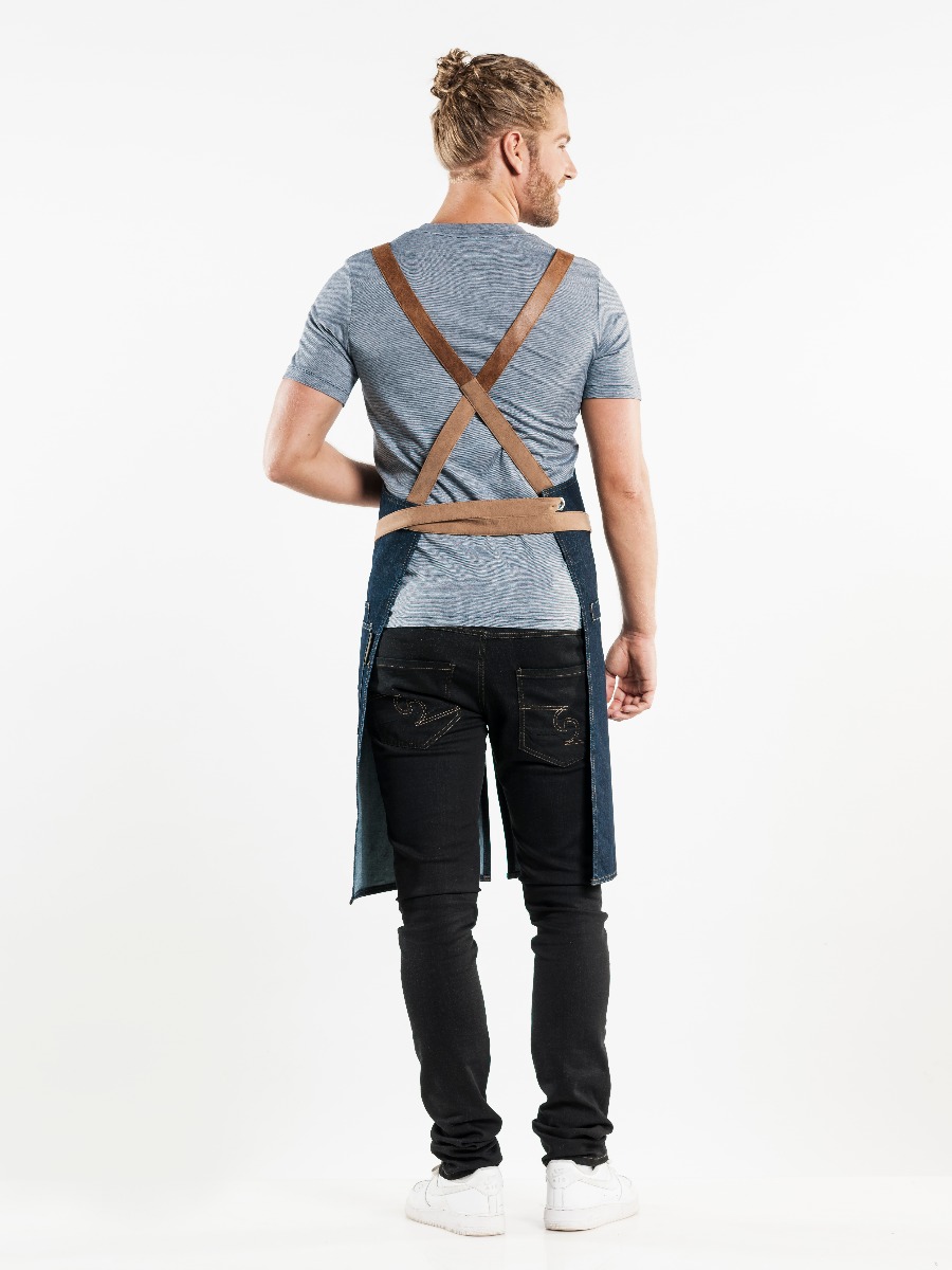 Bib Apron Forene Cross Blue Denim W75-L90