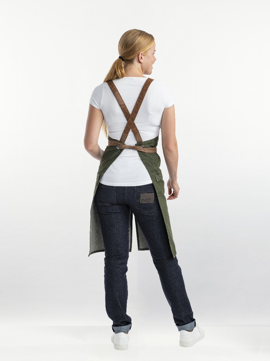 Bib Apron Forene Cross Green Denim W75 - L90