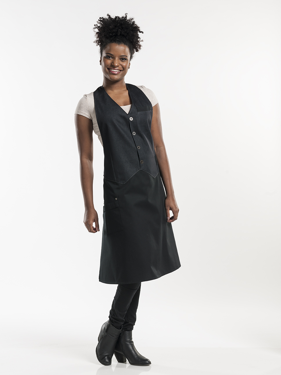 Bib Apron Barista Black Denim W100 - L85