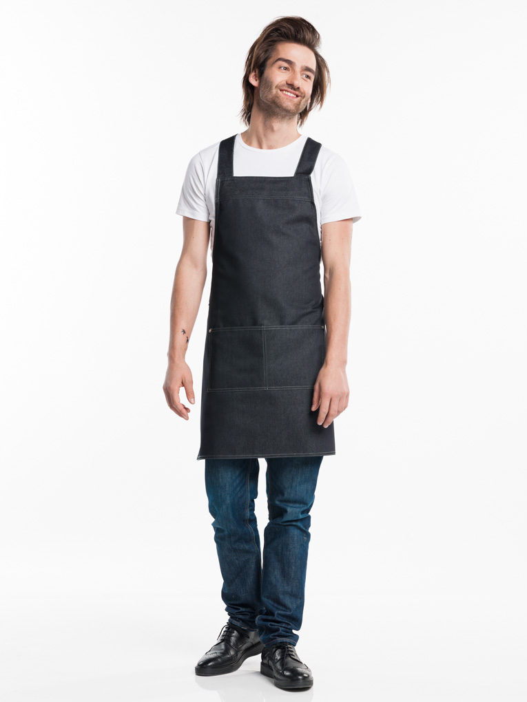 Bib Apron Fusion Black Denim W70 - L80
